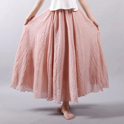 Linen Maxi Casual Elastic Waist Skirt