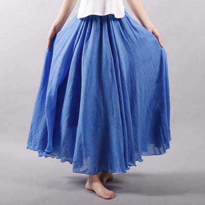 Linen Maxi Casual Elastic Waist Skirt