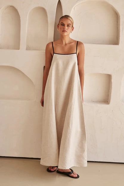 Fashion Halter Swing Backless Sleeveless Cotton Line Casual Maxi Dress