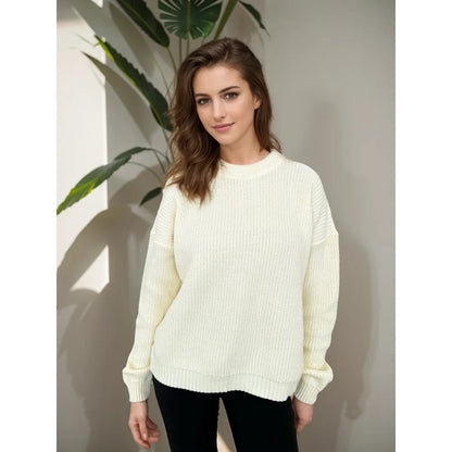 Warm Vintage Green Knitted Oversized Thick Loose White Sweater