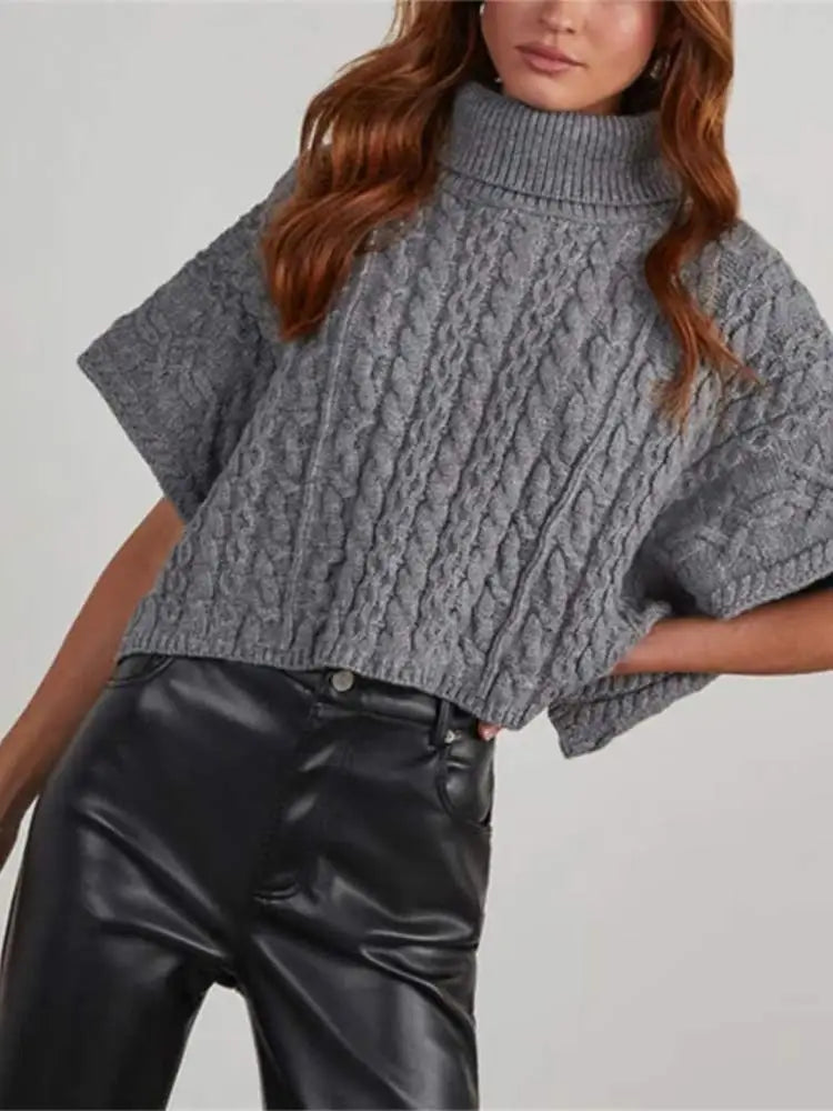 Women's Loose Short-sleeved Turtleneck Knit Summer Autumn Lady Sweater