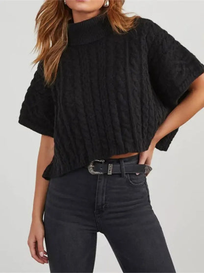 Women's Loose Short-sleeved Turtleneck Knit Summer Autumn Lady Sweater