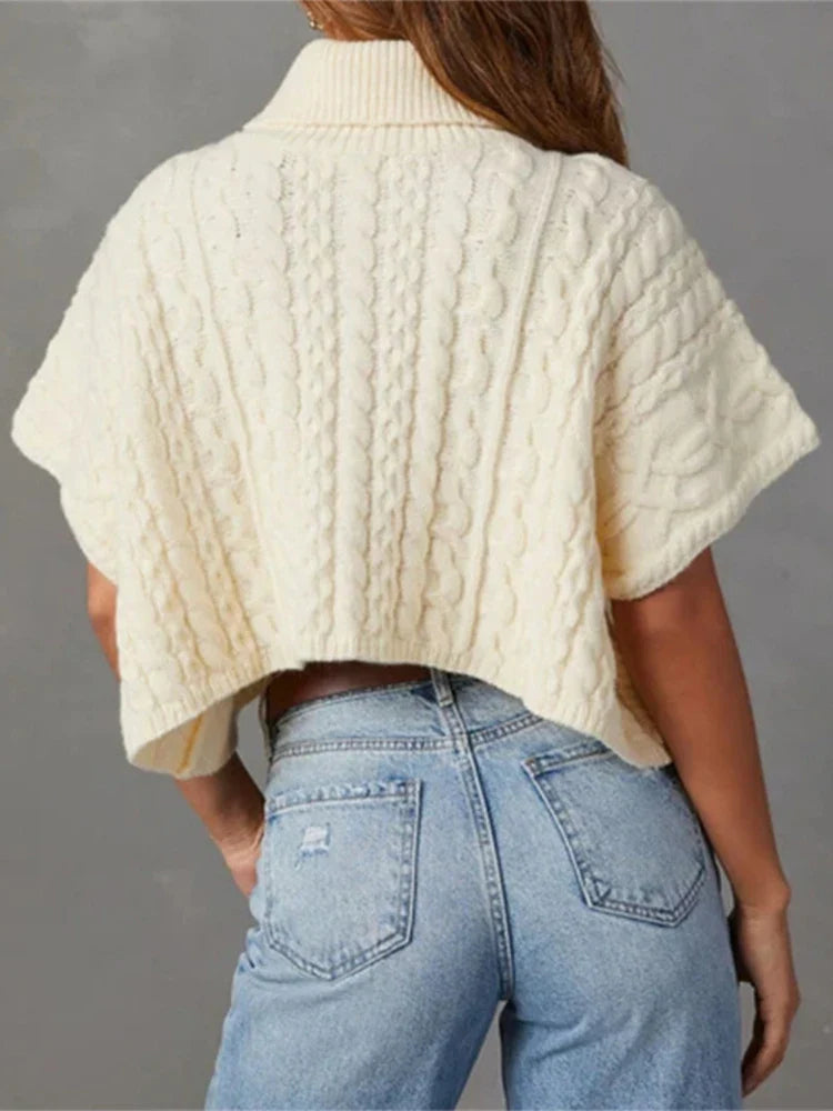 Women's Loose Short-sleeved Turtleneck Knit Summer Autumn Lady Sweater
