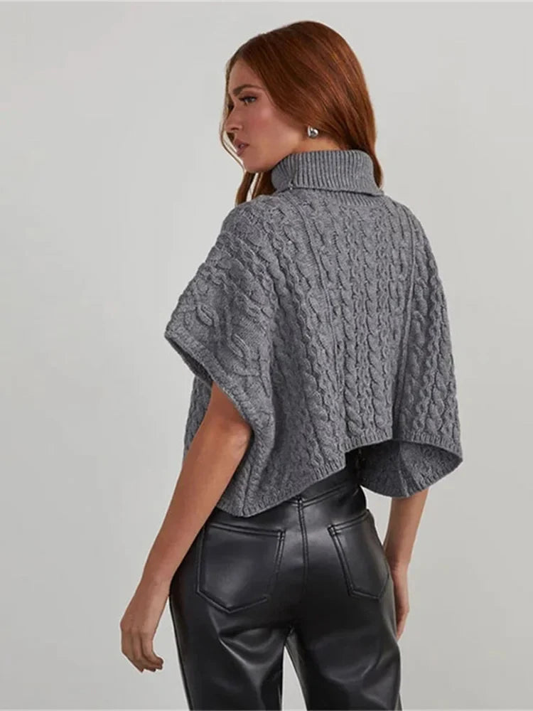 Women's Loose Short-sleeved Turtleneck Knit Summer Autumn Lady Sweater