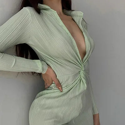 Pleated Long Sleeve Midi Dress