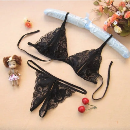 Women’s Sexy Lingerie hot erotic lingerie Transparent Open File Milk Lace Sexy Underwear Bra + T Pants Exotic Apparel