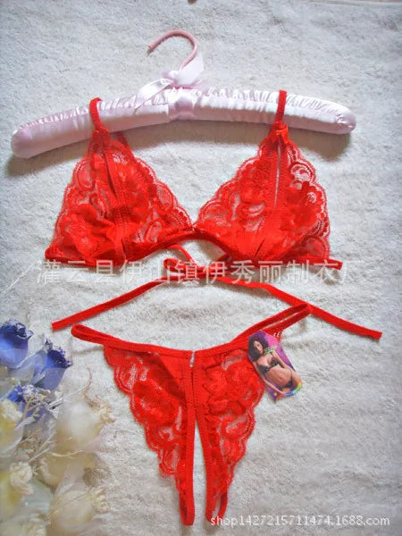 Women’s Sexy Lingerie hot erotic lingerie Transparent Open File Milk Lace Sexy Underwear Bra + T Pants Exotic Apparel