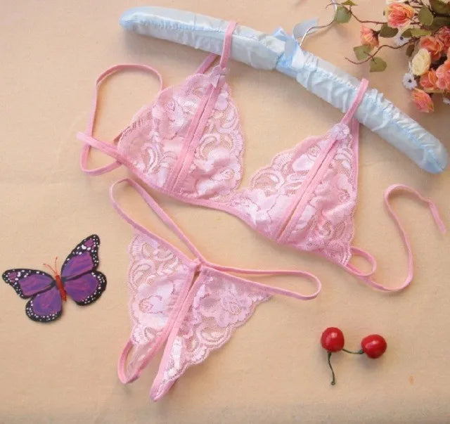 Women’s Sexy Lingerie hot erotic lingerie Transparent Open File Milk Lace Sexy Underwear Bra + T Pants Exotic Apparel