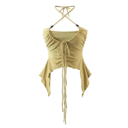 Women’s Sexy Punk Lace Up Crop Top Backless Camisole Summer Vest Fashion Club Wear Black Tank Tops Y2K Clothing