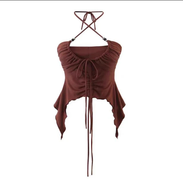 Women’s Sexy Punk Lace Up Crop Top Backless Camisole Summer Vest Fashion Club Wear Black Tank Tops Y2K Clothing