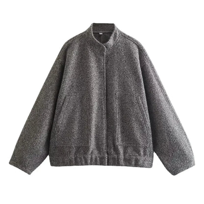 Versatile Oversized Bomber Round Neck Long Sleeve Casual Coat
