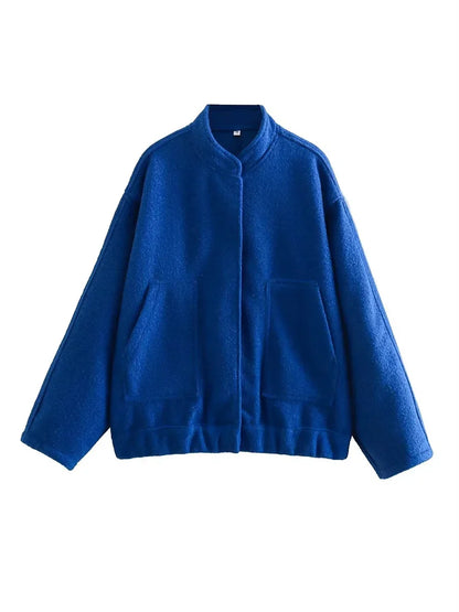 Versatile Oversized Bomber Round Neck Long Sleeve Casual Coat