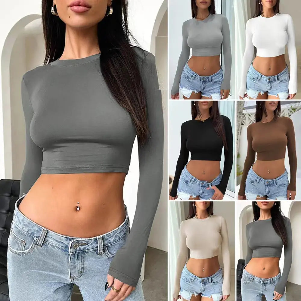 Crop Ultra-short Long-sleeved Base Shirt Spring 2025 Women's Hot Girls Wear T-shirt