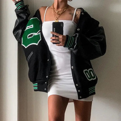 Women's High Street Hip Hop Loose Stitching 2025 Autumn New Oversized Coat