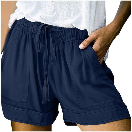 Womens Drawstring Solid Plus Size Splice Casual Elastic Waist Pocketed Loose Shorts женские 2025 New Short