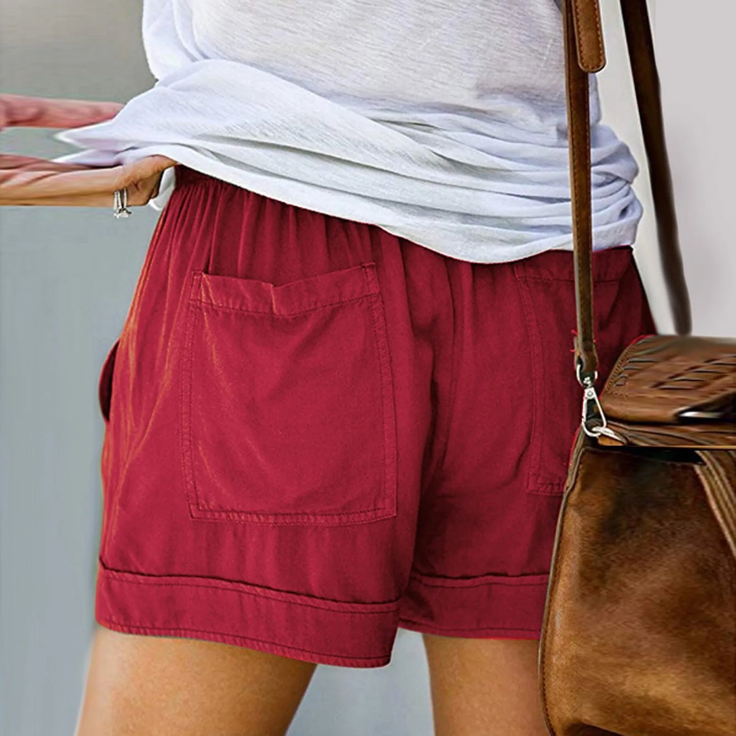 Womens Drawstring Solid Plus Size Splice Casual Elastic Waist Pocketed Loose Shorts женские 2025 New Short