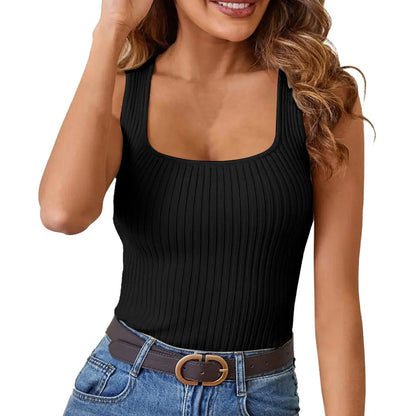 Ribbed Summer Scoop Solid Sleeveless Casual Basic Knit Cami Top