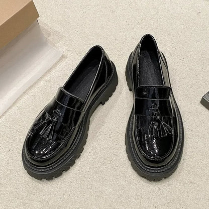 Plus Size British Style Thick Bottom Pu Leather Platform Casual Flats Loafers