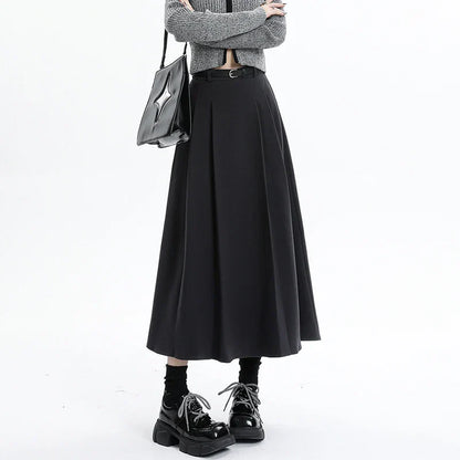 Woolen Pleated Womens 2025 New Autumn Winter Wool High Waist Ladies Elegant A-line Long Skirt