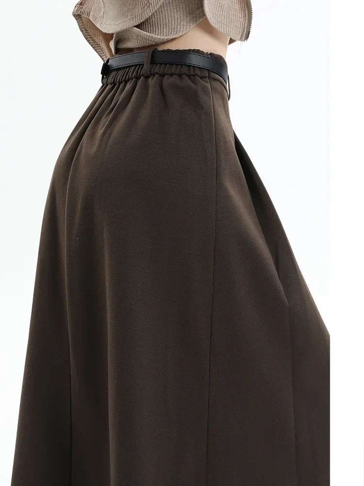 Woolen Pleated Womens 2025 New Autumn Winter Wool High Waist Ladies Elegant A-line Long Skirt