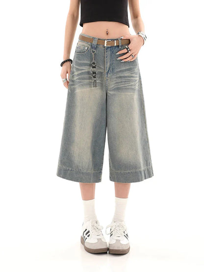 Y2K Streetwear Baggy Wide Leg Cropped Jeans