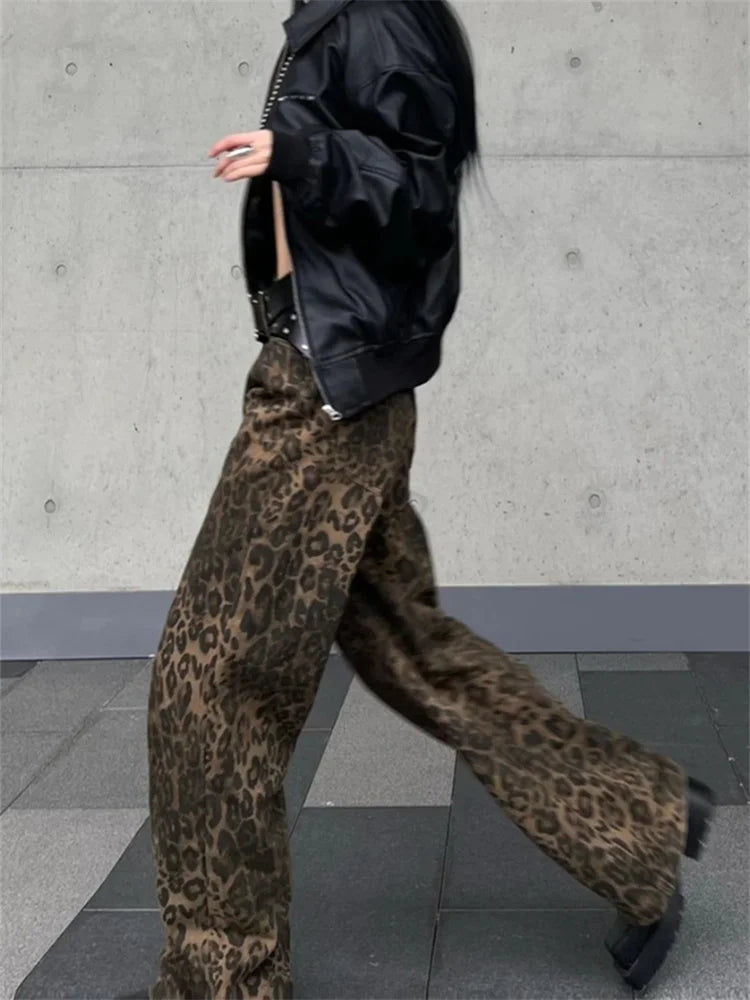 FashionSierra - Y2k High Street Baggy Leopard Print High Waist Wide Leg Trouser