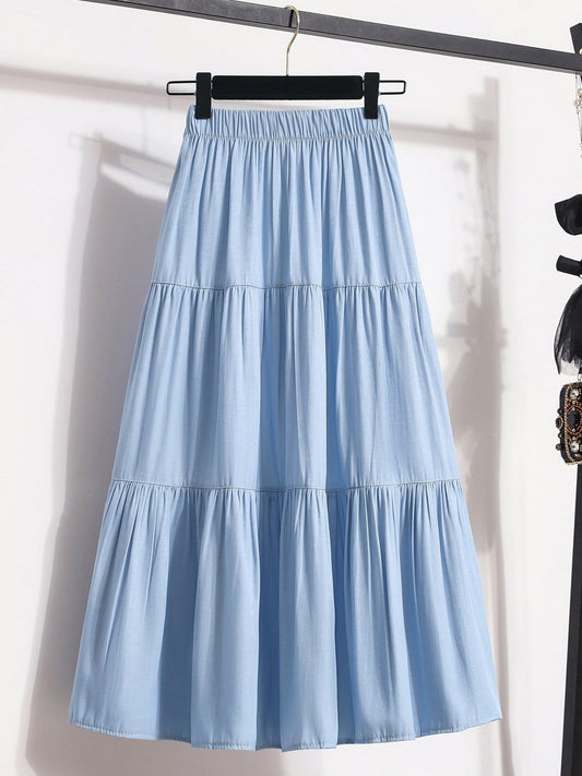 Women's Pleated Solid Color Midi Skirt