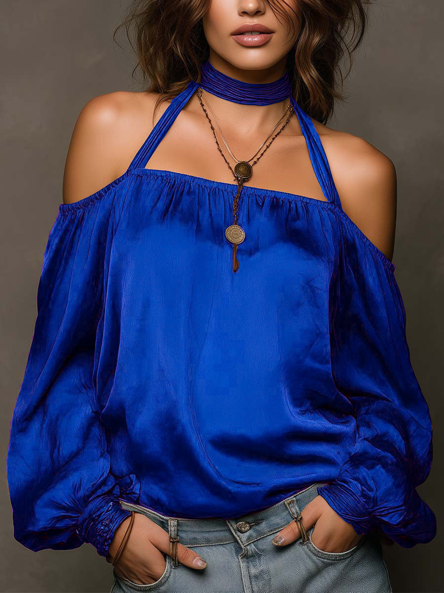 Solid Color Off-shoulder Solid Color Chiffon Blouse