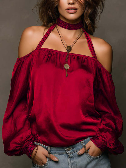 Solid Color Off-shoulder Solid Color Chiffon Blouse