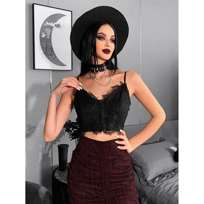 Mysterious Dark Lace V-neck Top