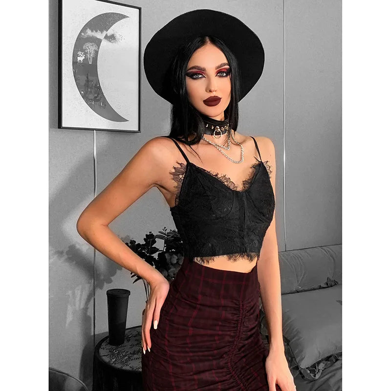 Mysterious Dark Lace V-neck Top