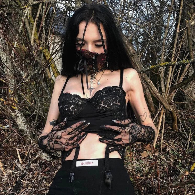 Mall Gothic Sexy Lace Suspender Top