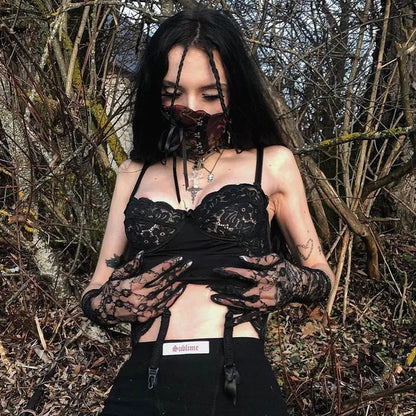 Mall Gothic Sexy Lace Suspender Top