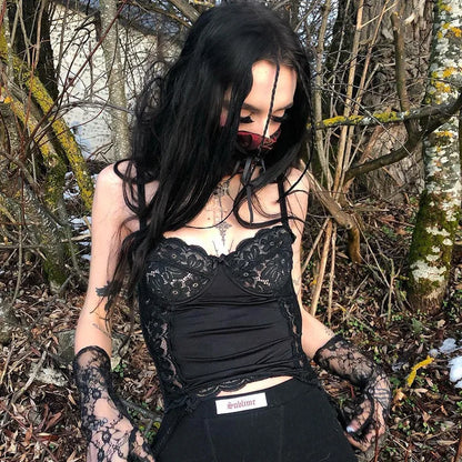 Mall Gothic Sexy Lace Suspender Top