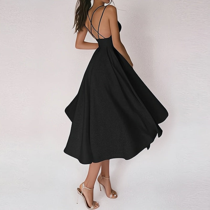 Vestido elegante de mujer con escote en V y cintura ceñida para invitada de boda | Ideal para primavera/verano