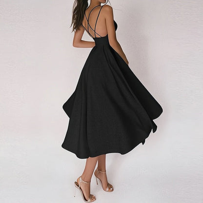 Vestido elegante de mujer con escote en V y cintura ceñida para invitada de boda | Ideal para primavera/verano