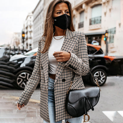Women's Slim Checked Buttoned Blazer with Pockets | For Everyday Wear