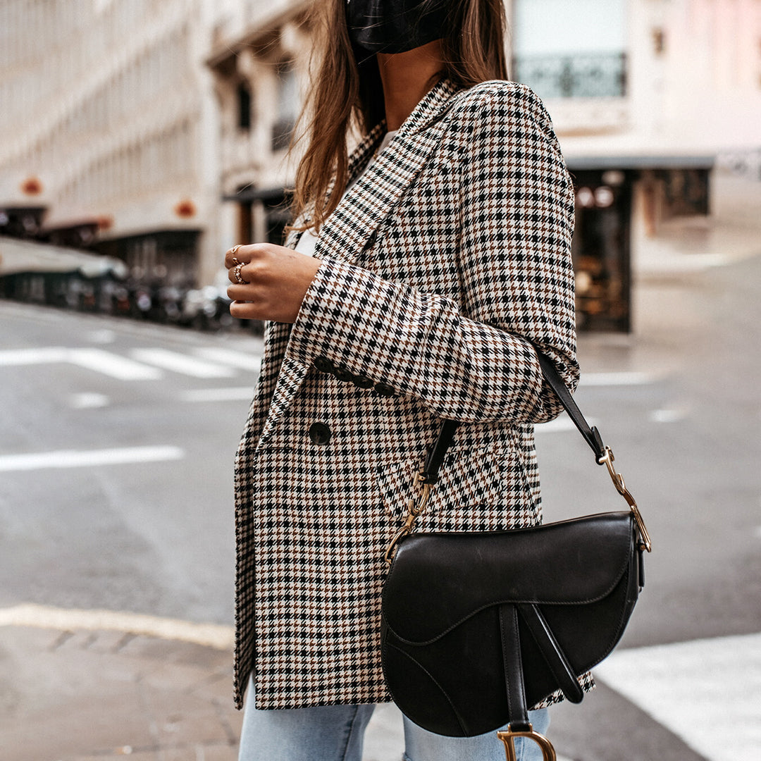Women's Slim Checked Buttoned Blazer with Pockets | For Everyday Wear