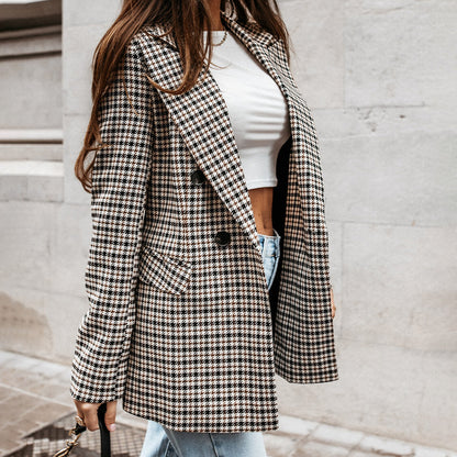 Women's Slim Checked Buttoned Blazer with Pockets | For Everyday Wear