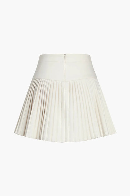 Zahara Beige and Golden Button Pleated Mini Skirt