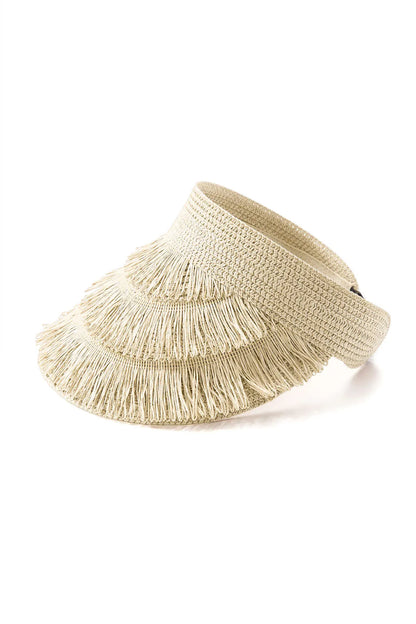 Zoe Fringe Brim Straw Visor Hat