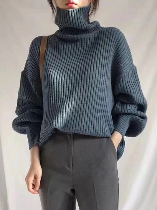 FashionSierra - Korean Simple Lazy Wind Loose Long Sleeve Office Lady Knitted Pullovers Vintage Autumn Sweater