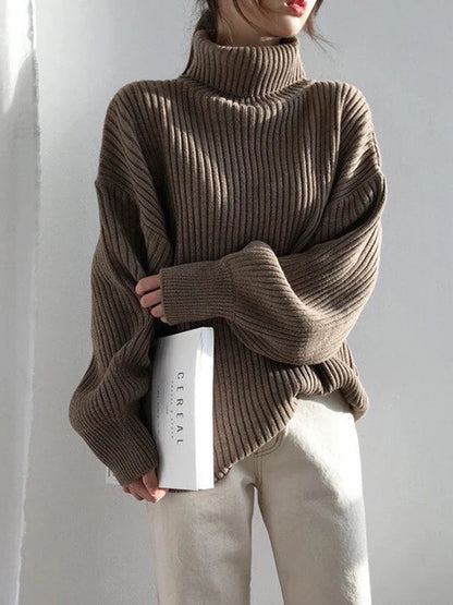 FashionSierra - Korean Simple Lazy Wind Loose Long Sleeve Office Lady Knitted Pullovers Vintage Autumn Sweater