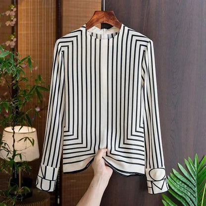 Blusa de gasa a rayas con cuello redondo para mujer | Ideal para primavera/verano