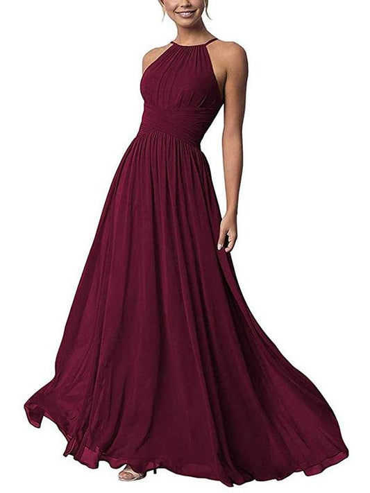 A-Line Scoop Neck Floor-Length Chiffon Bridesmaid Dress With Split Front for Women
