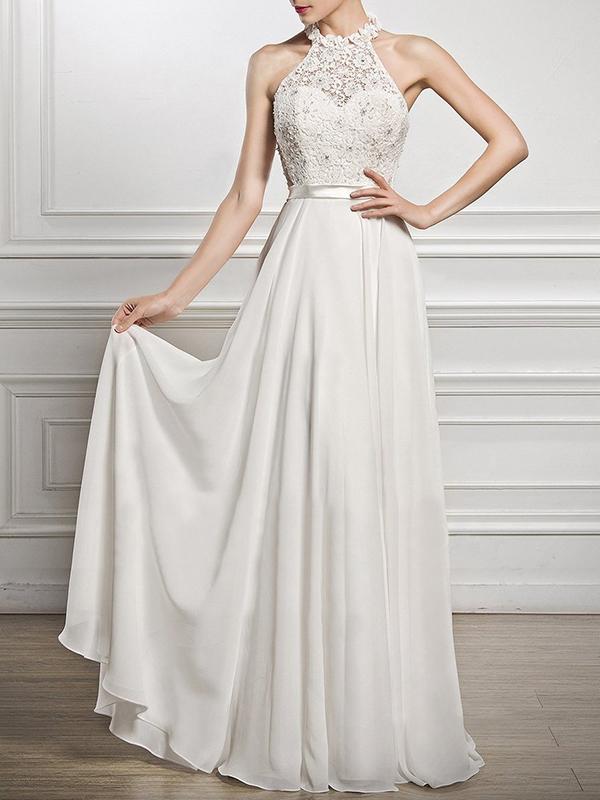 A-Line Scoop Neck Floor-Length Chiffon Lace Bridesmaid Dress With Split Front for Women