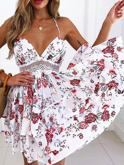A-Line Strap Lace Backless Mini Dress for Women
