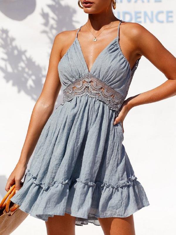 A-Line Strap Lace Backless Mini Dress for Women