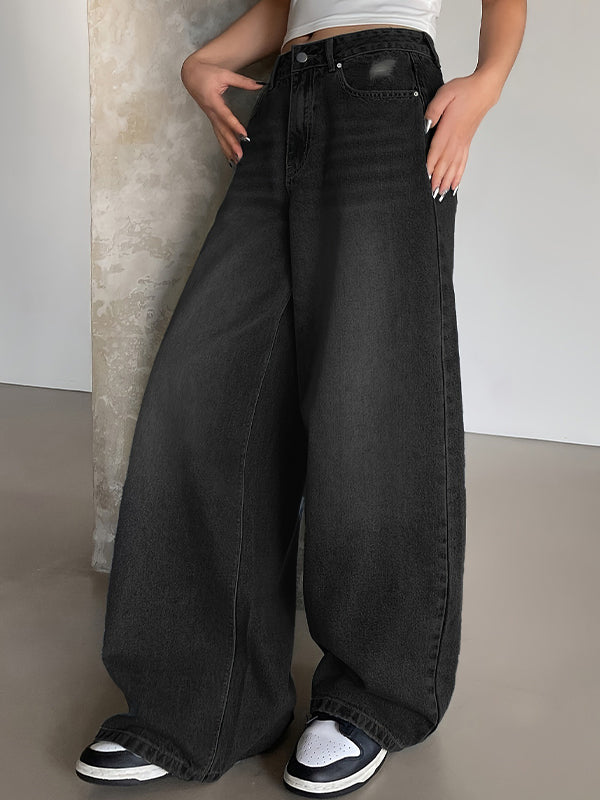 Washed Blue Wide Leg Mop Boyfriend Jeans