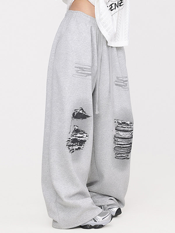 Street Offset Ripped Pattern Sweatpants